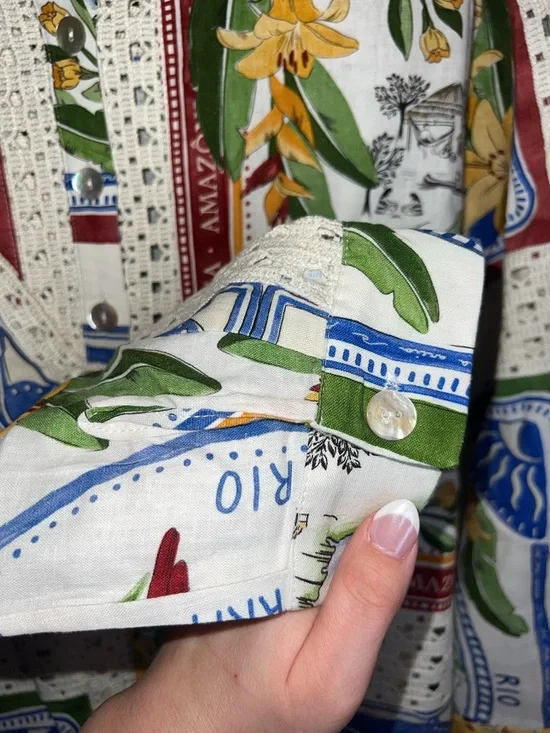 Farm Rio Tropical Destination Crochet Shirt Off White Medium NWT $248 - Picture 6 of 16